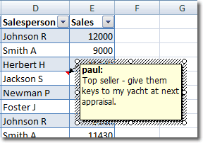 Adding comments to a cell in Excel